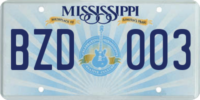 MS license plate BZD003