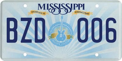 MS license plate BZD006