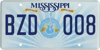 MS license plate BZD008