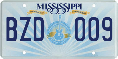 MS license plate BZD009