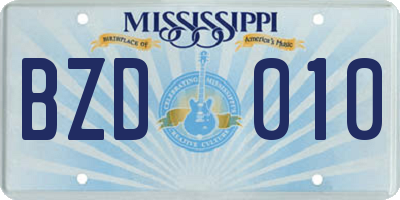 MS license plate BZD010