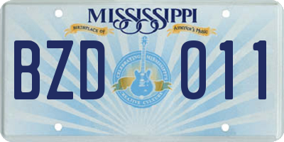 MS license plate BZD011