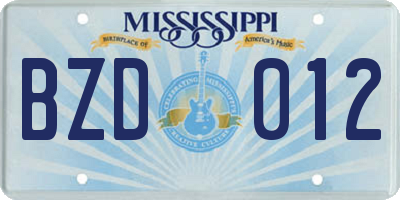 MS license plate BZD012