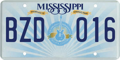 MS license plate BZD016