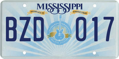 MS license plate BZD017