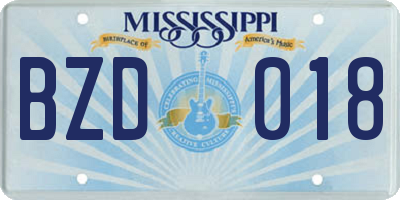 MS license plate BZD018
