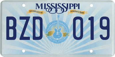 MS license plate BZD019