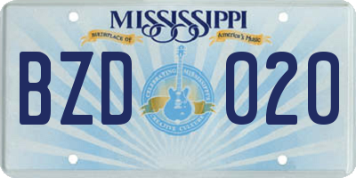 MS license plate BZD020