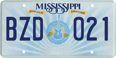MS license plate BZD021