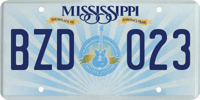 MS license plate BZD023