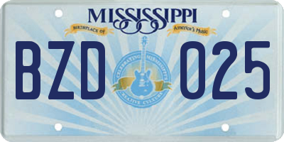 MS license plate BZD025