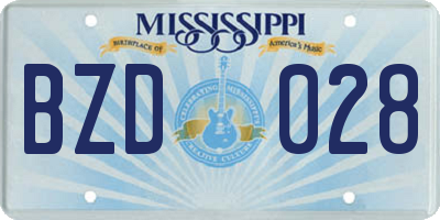 MS license plate BZD028
