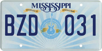 MS license plate BZD031