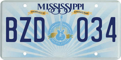 MS license plate BZD034