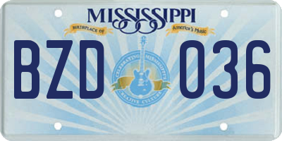 MS license plate BZD036