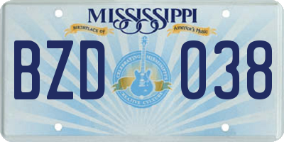 MS license plate BZD038