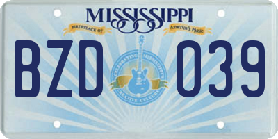 MS license plate BZD039