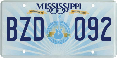 MS license plate BZD092