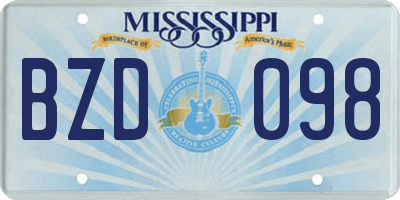 MS license plate BZD098