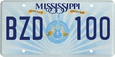 MS license plate BZD100