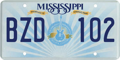 MS license plate BZD102