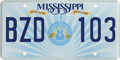 MS license plate BZD103