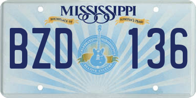 MS license plate BZD136
