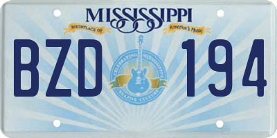 MS license plate BZD194