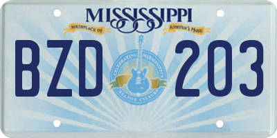 MS license plate BZD203