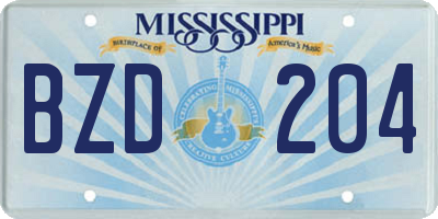 MS license plate BZD204