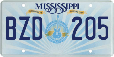 MS license plate BZD205