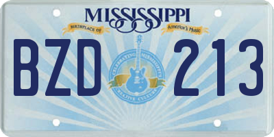 MS license plate BZD213