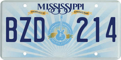MS license plate BZD214