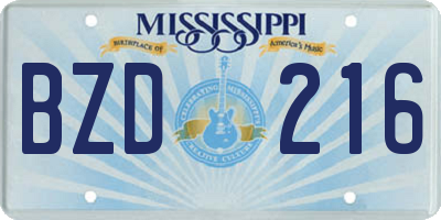 MS license plate BZD216