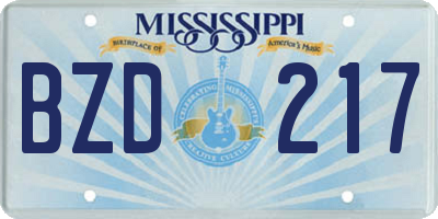 MS license plate BZD217