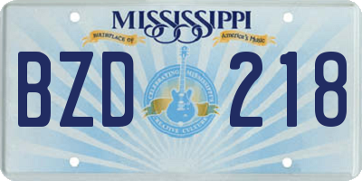 MS license plate BZD218