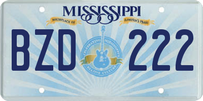 MS license plate BZD222