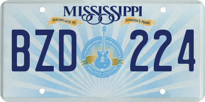 MS license plate BZD224