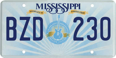MS license plate BZD230