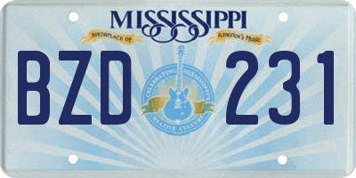 MS license plate BZD231