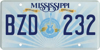 MS license plate BZD232
