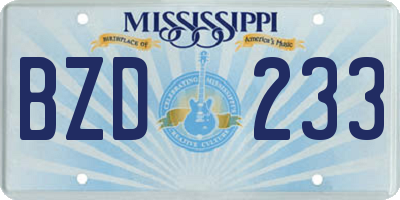 MS license plate BZD233
