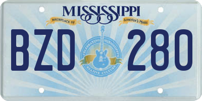 MS license plate BZD280