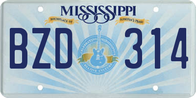 MS license plate BZD314