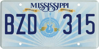 MS license plate BZD315