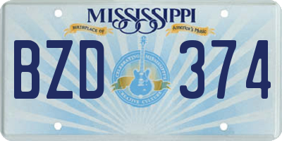 MS license plate BZD374