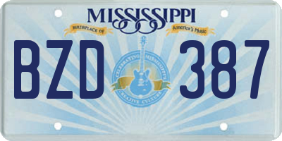 MS license plate BZD387
