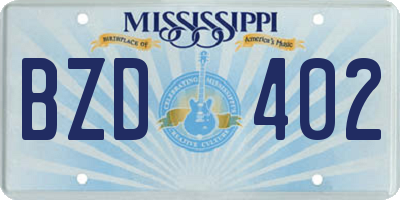 MS license plate BZD402