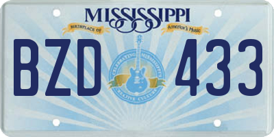 MS license plate BZD433