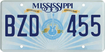 MS license plate BZD455